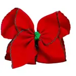 The Solid Bow Red with Green Moon Stitch Bow Nylon Headband
