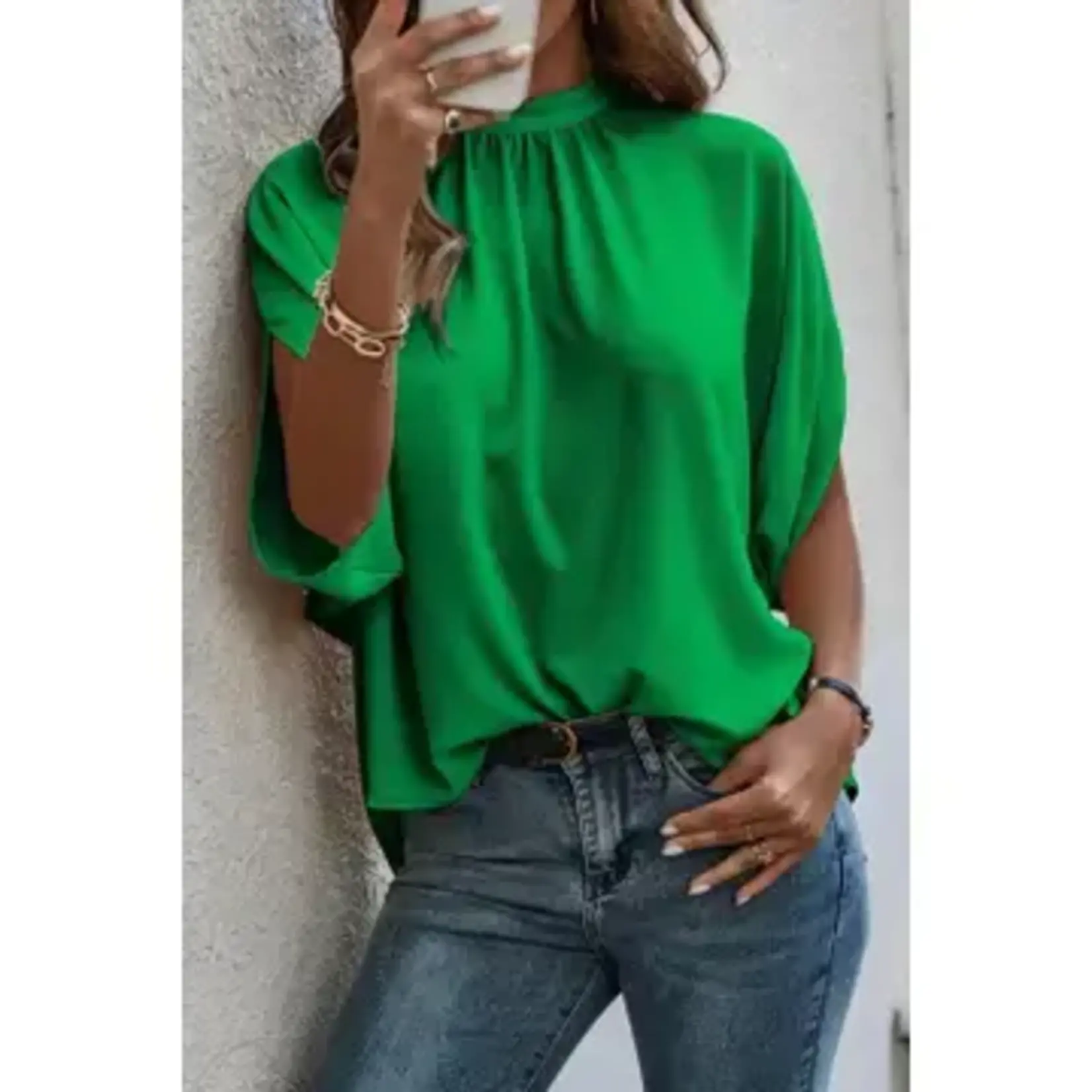 Mock Neck Batwing Sleeve Blouse
