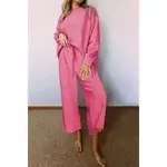Textured Top and Pants Set Strawberry Pink
