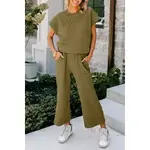 Quilted Top and Pants Set Sage Green