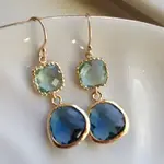 LaaLee Sapphire Navy Prasiolite Glass Gold Plated Earrings