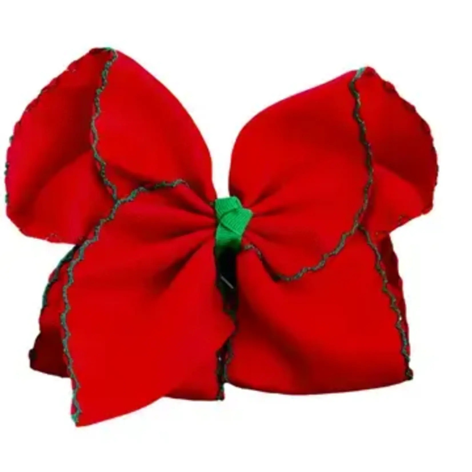 Red with Green Moon Stitch Bow Alligator Clip