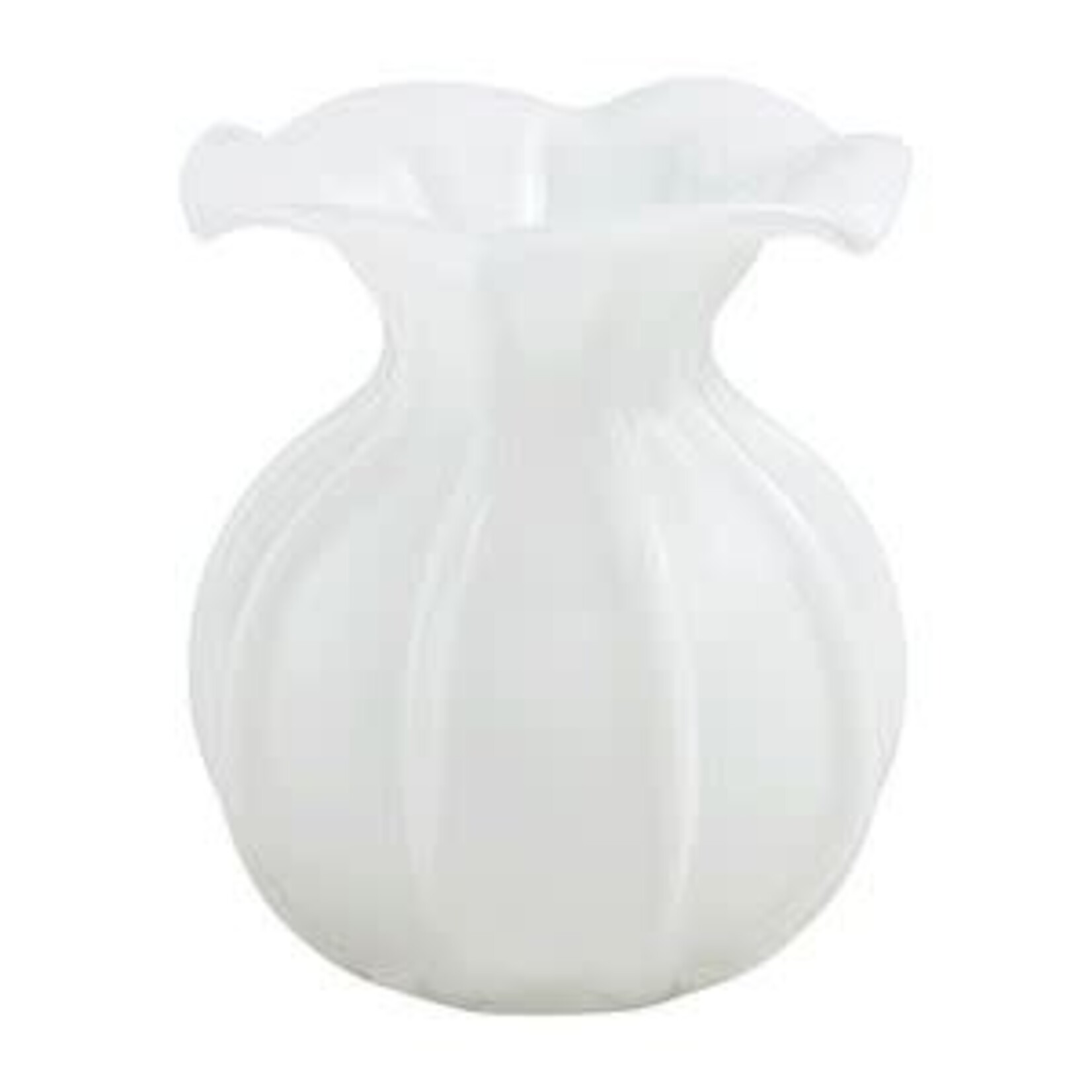 Mud Pie Small Ruffled Glass White Vase 6.5"H