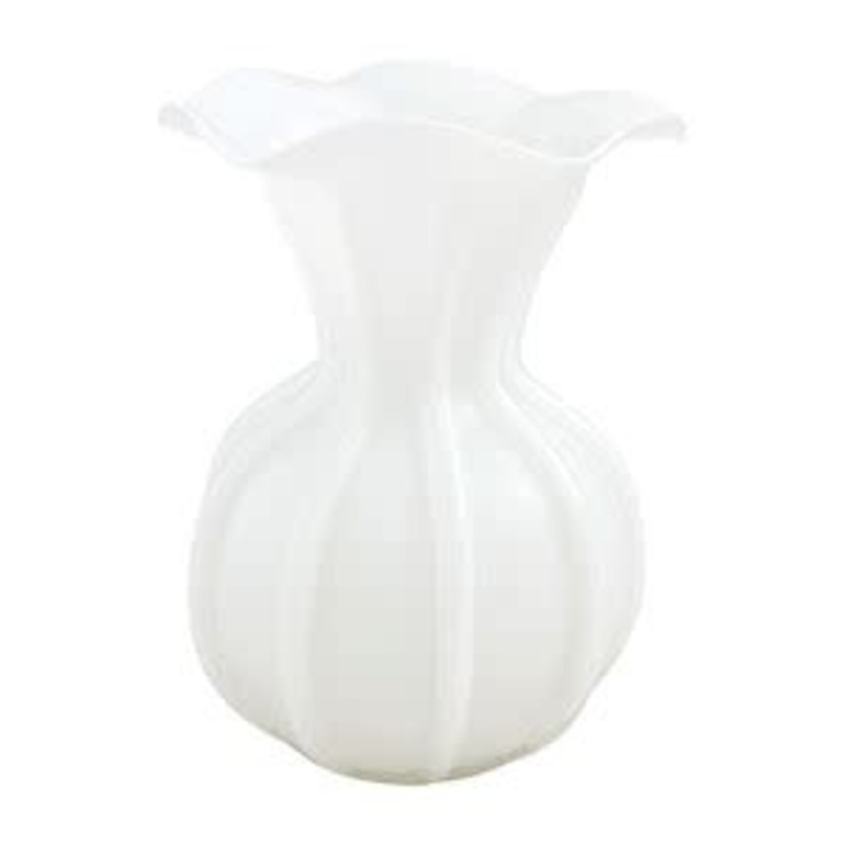 Mud Pie Large Ruffled Glass Vase, White 8.25" H