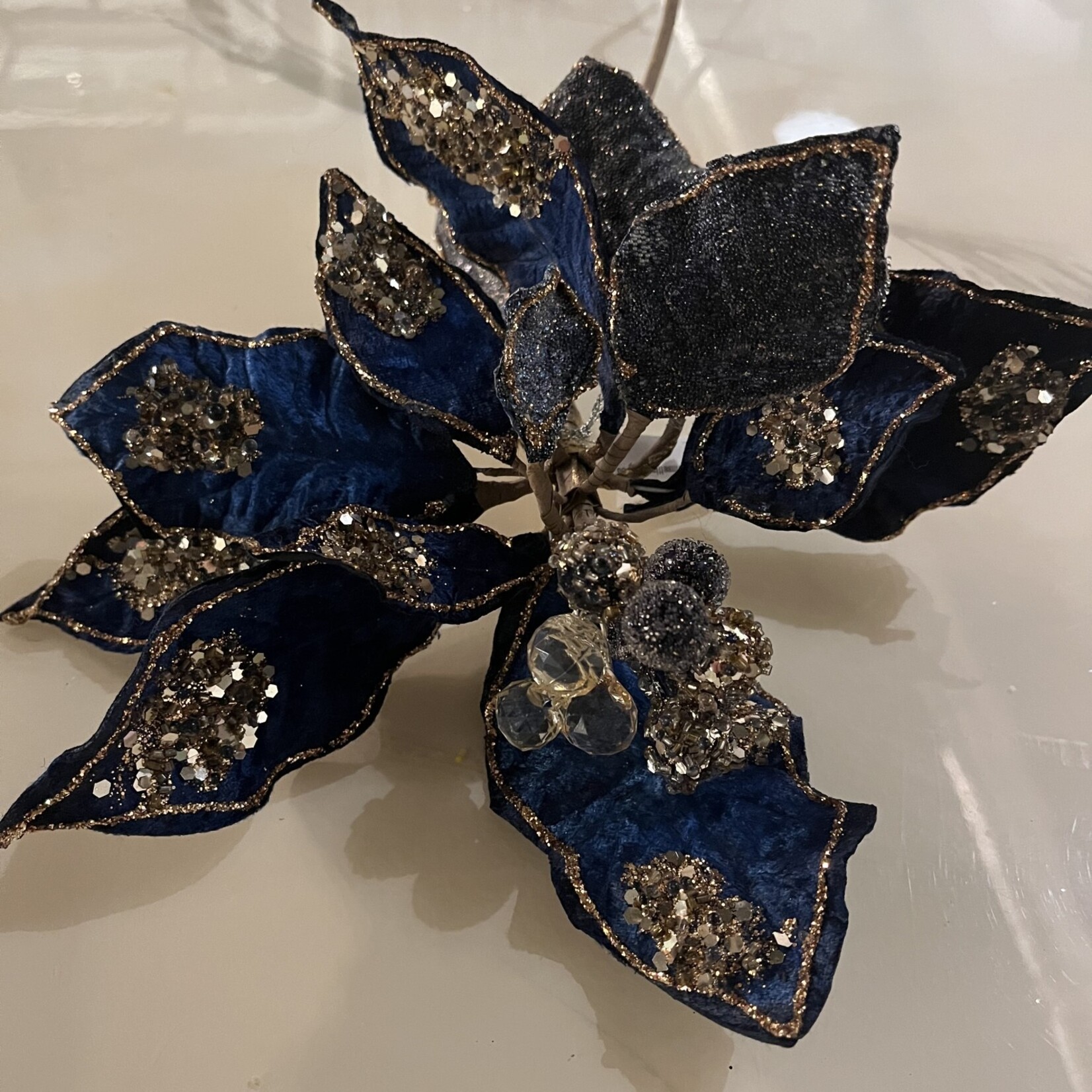Melrose Blue Poinsettia Stem 30"