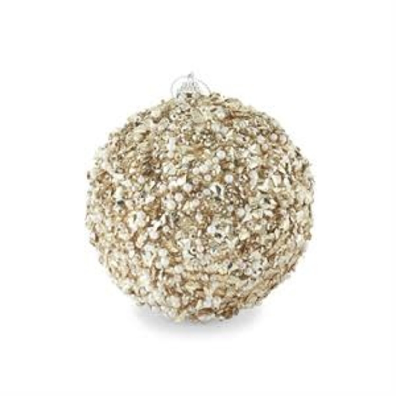 K&K Interiors 5 Inch Champagne Sequines & Bead Embellished Shatterproof Ornament