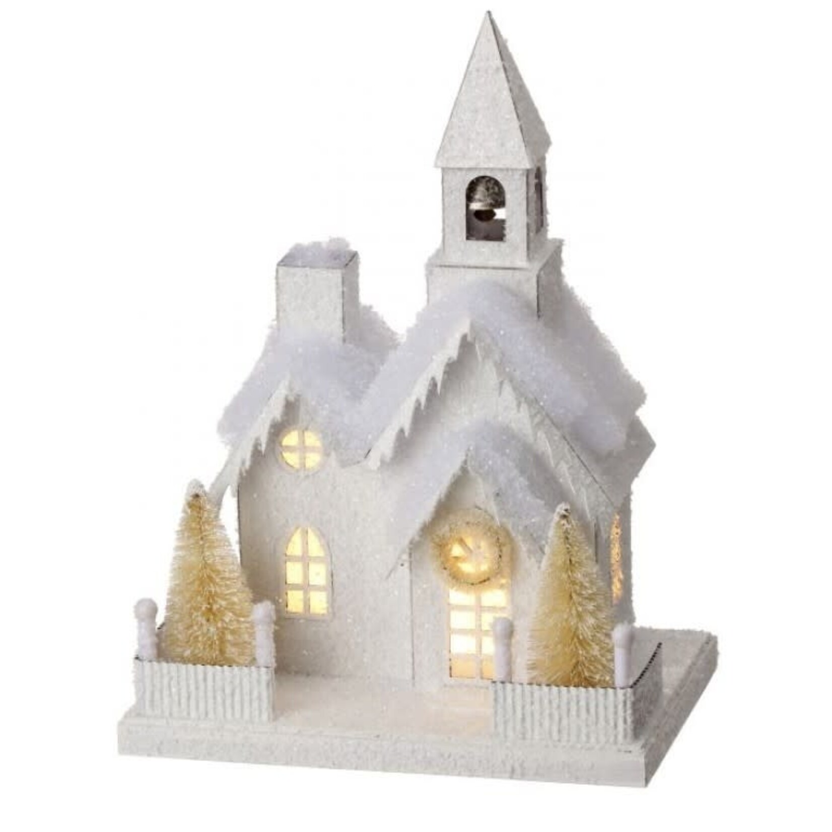 Regency 12" Led/BTY/TMR Cardboard Snowy Church (Frost White)
