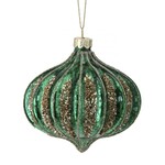 Regency 4" Glass Beaded Ridged Onion Ornament (Green Gold)