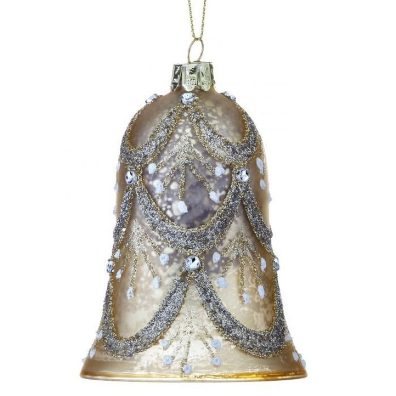 Regency 4" Glass Vintage Beaded Bell Ornament (Antique Gold)