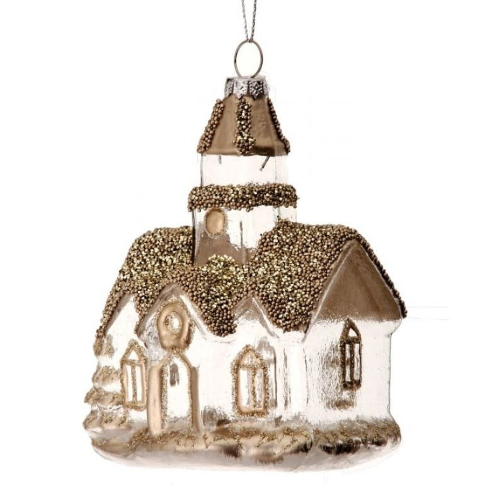 5" Glass Beaded Church Ornament (clear silver)