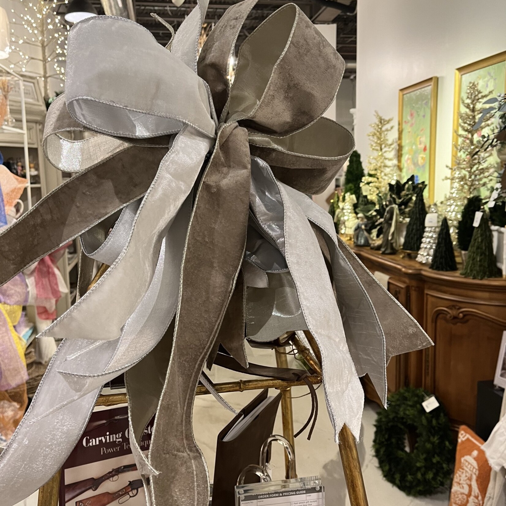 White, Silver, Pewter, Gold Velvet Bow