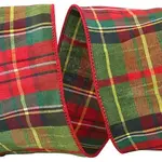 Reliant Ribbon Greensboro Plaid Dupioni Wired Edge, Green/Red 2.5" x 10 yards