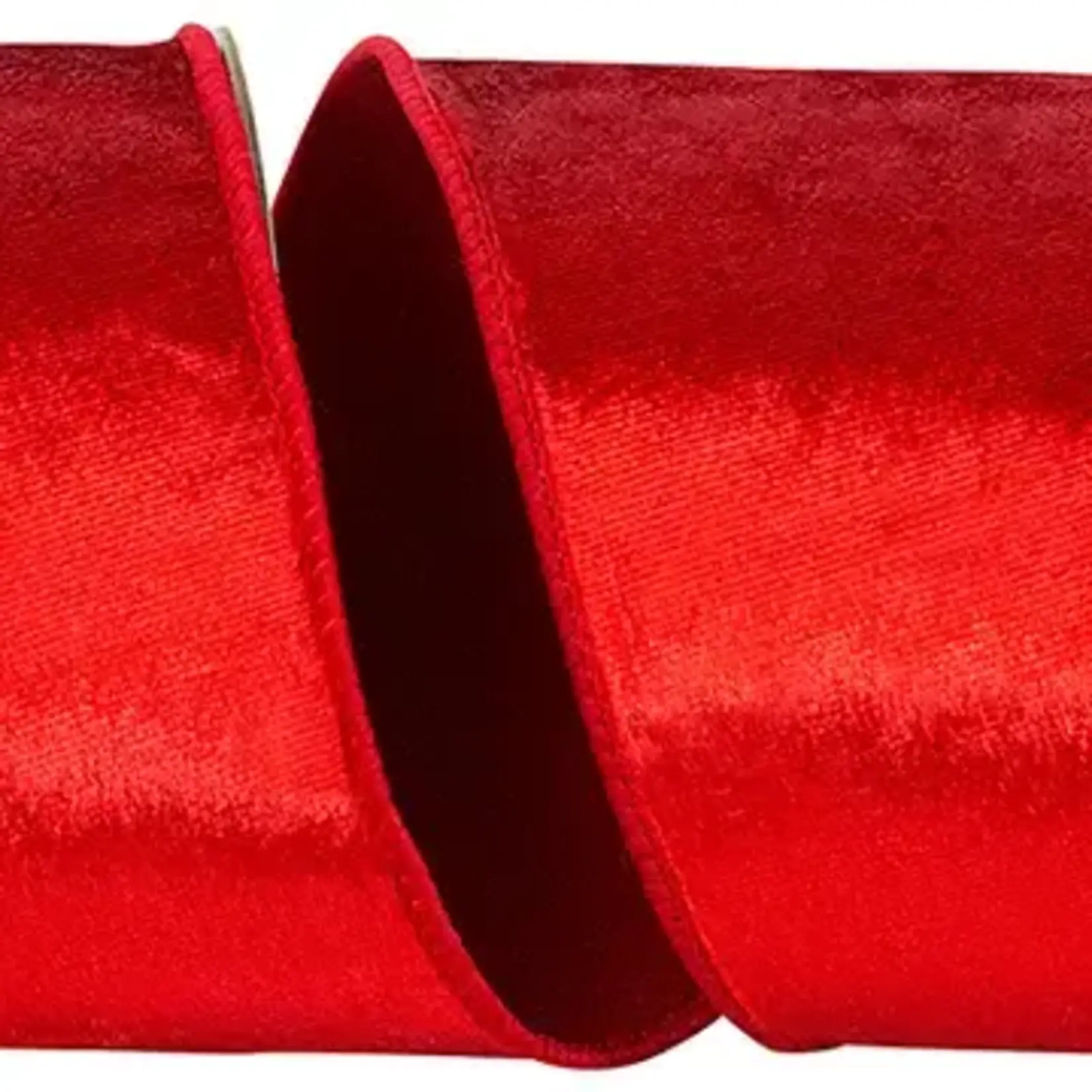 Reliant Ribbon Designer Plush Velvet Elite Wired Edge, Red 4" x 5 yards