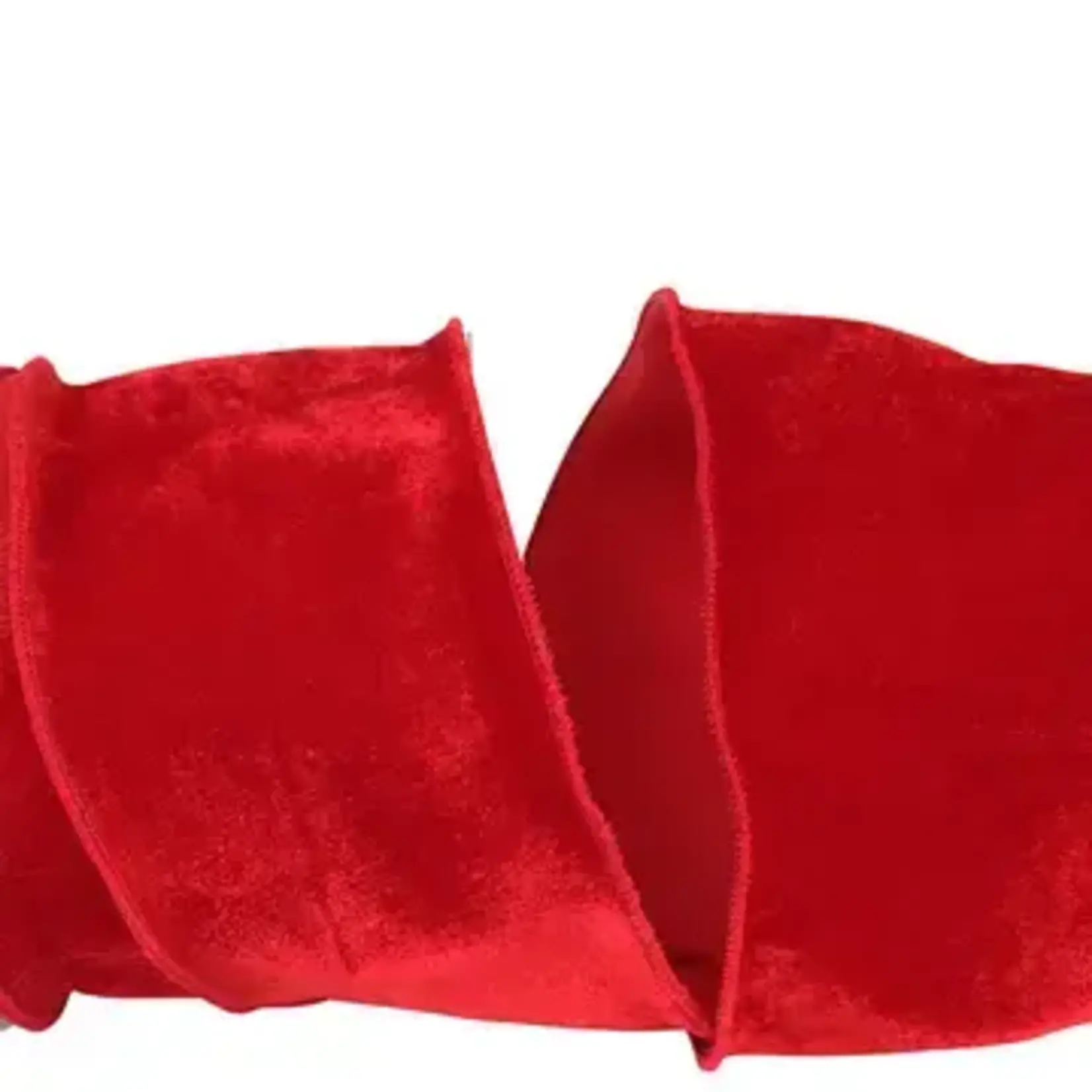 Reliant Ribbon Plush Velvet W Dupioni Backing Wired Edge Red 4" x 10 Yards