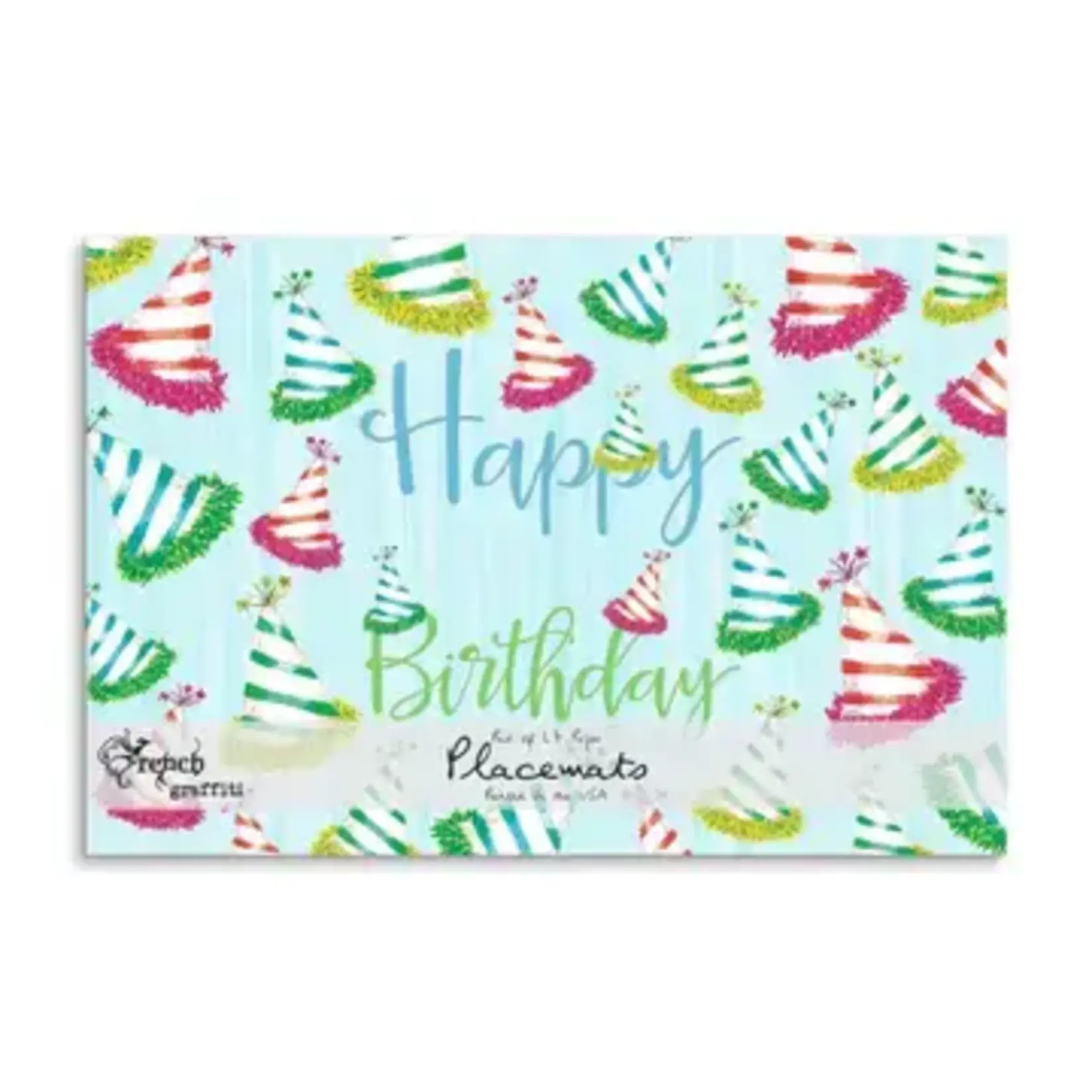 French Graffiti Party Hats with Happy Birthday Paper Placemats ( pad of 24)