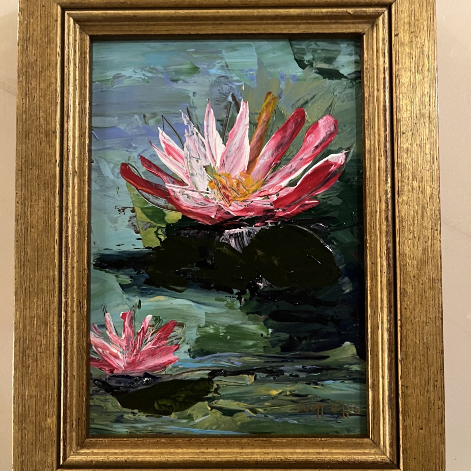 Scott Ellis 5" x 7" Water Lily Vertical Original Painting