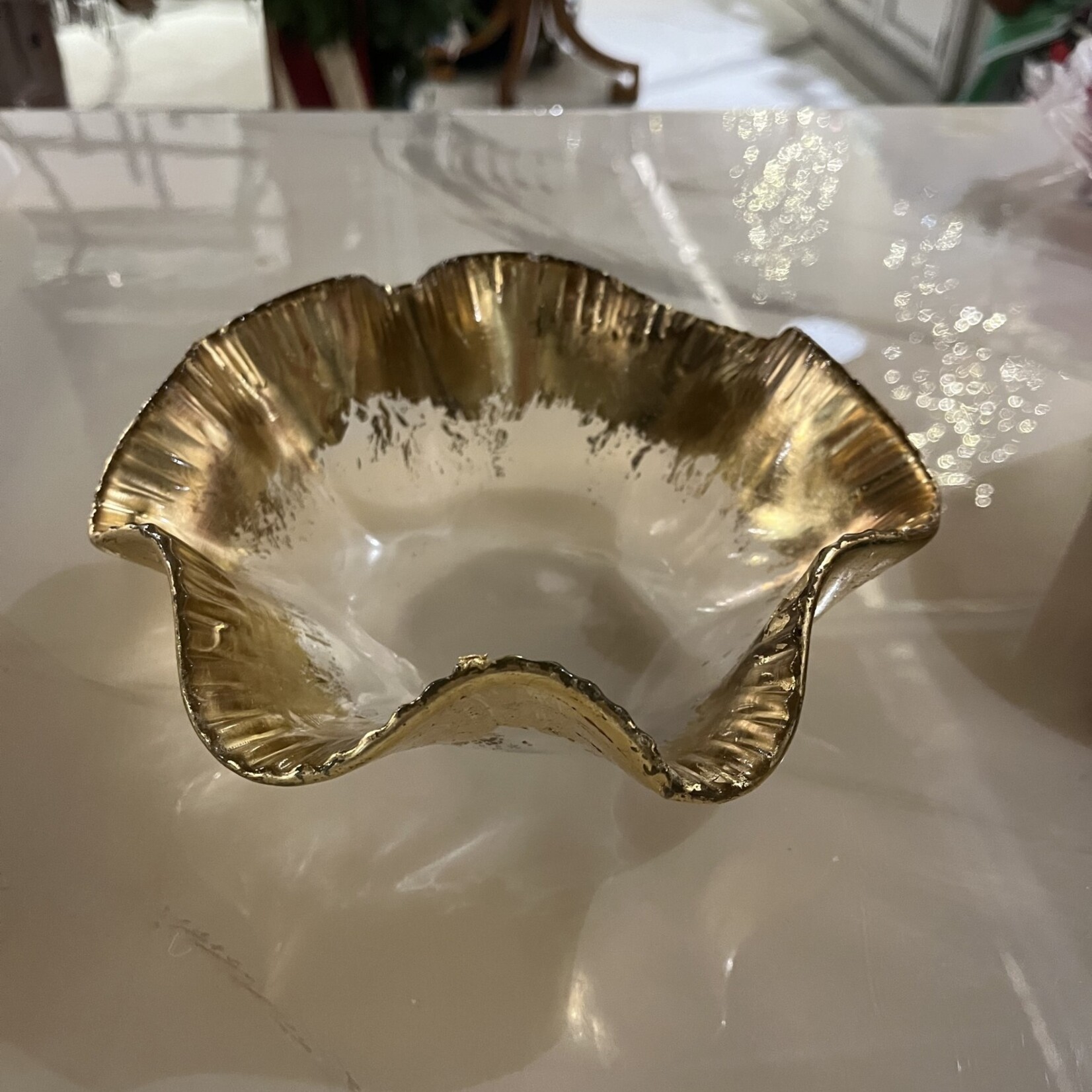 Mud Pie Gold Ruffle Glass Bowl - Small 8" Diameter
