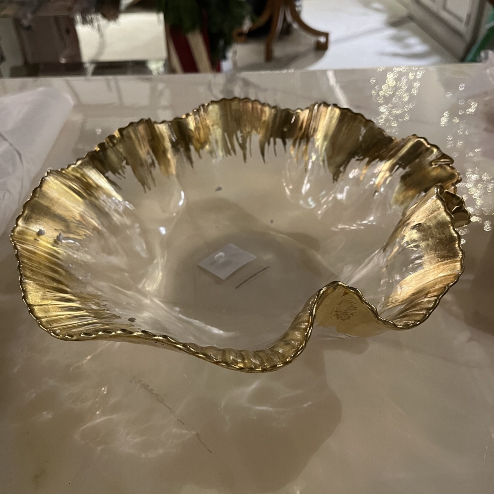 Mud Pie Gold Ruffle Glass Bowl Large 10.75" Diameter