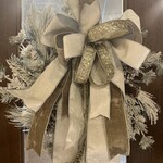 Oak & Willow Snowy Mixed Pine Wreath, with Silver, Ivory and Pewter Bow
