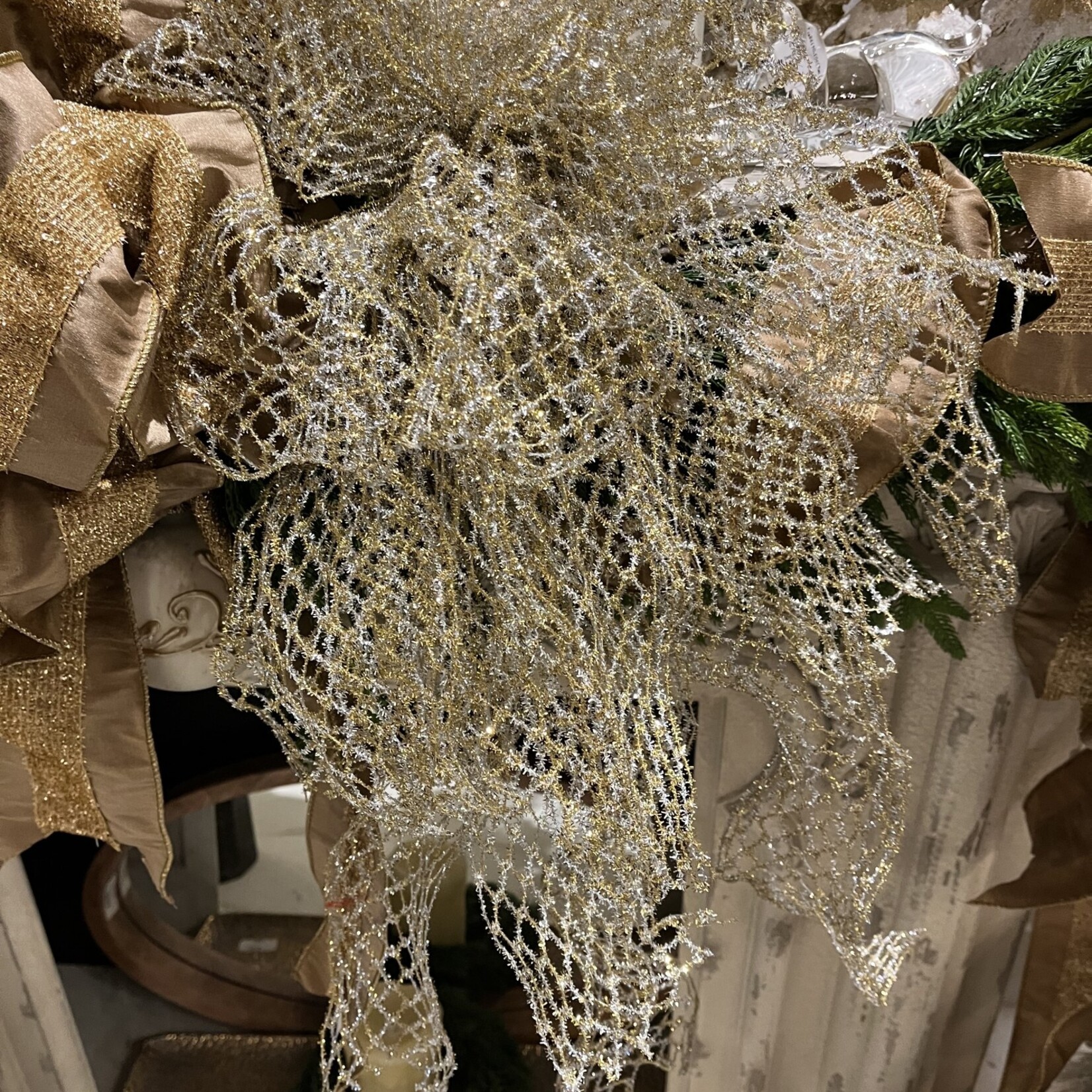 d.stevens Metallic Diamond Stretch Tinsel, Gold Silver Ribbon Bow