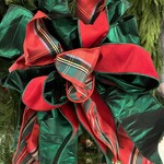 Red Plaid Bow with Metallic Green Ribbon