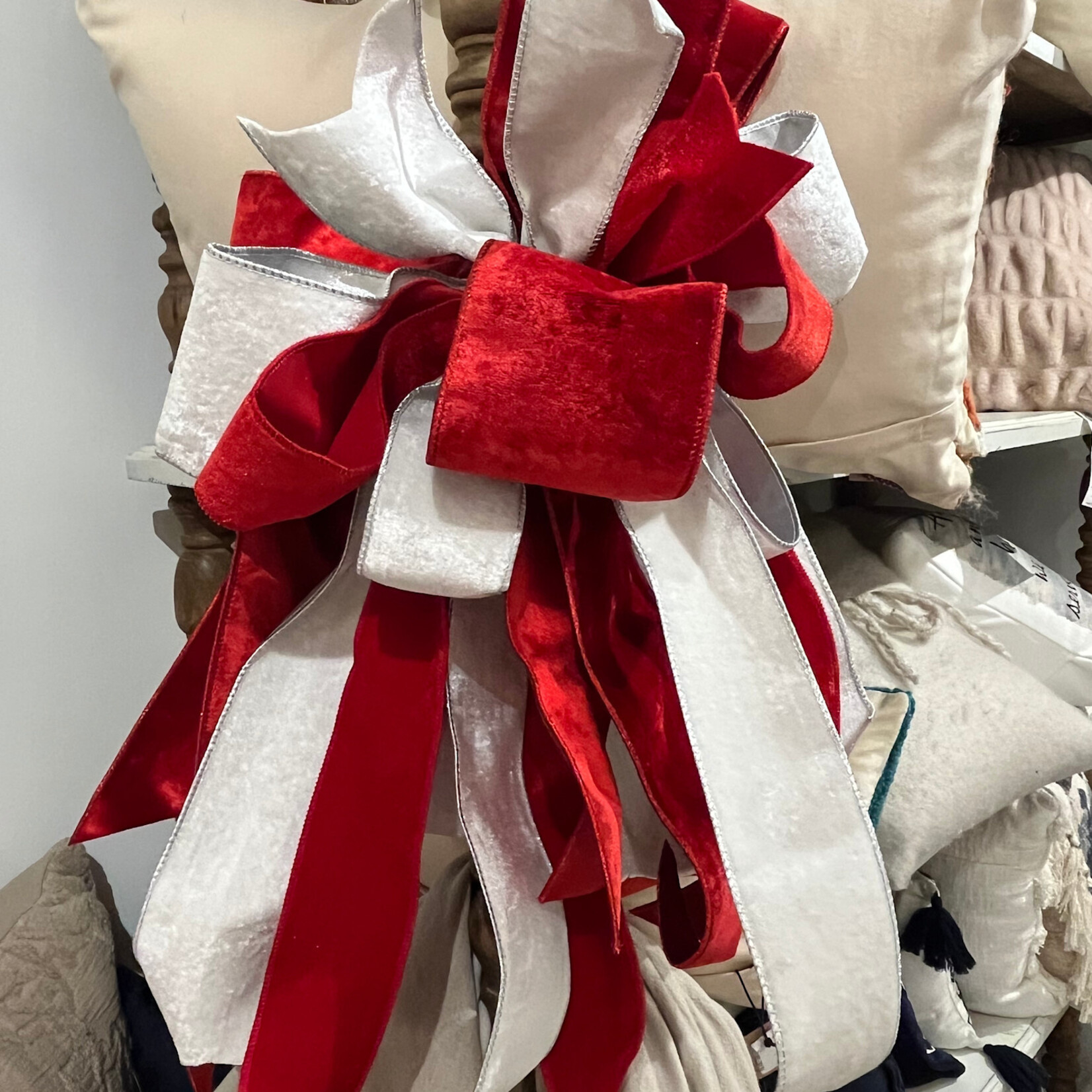 Valentine Bow-Red and White Velvet