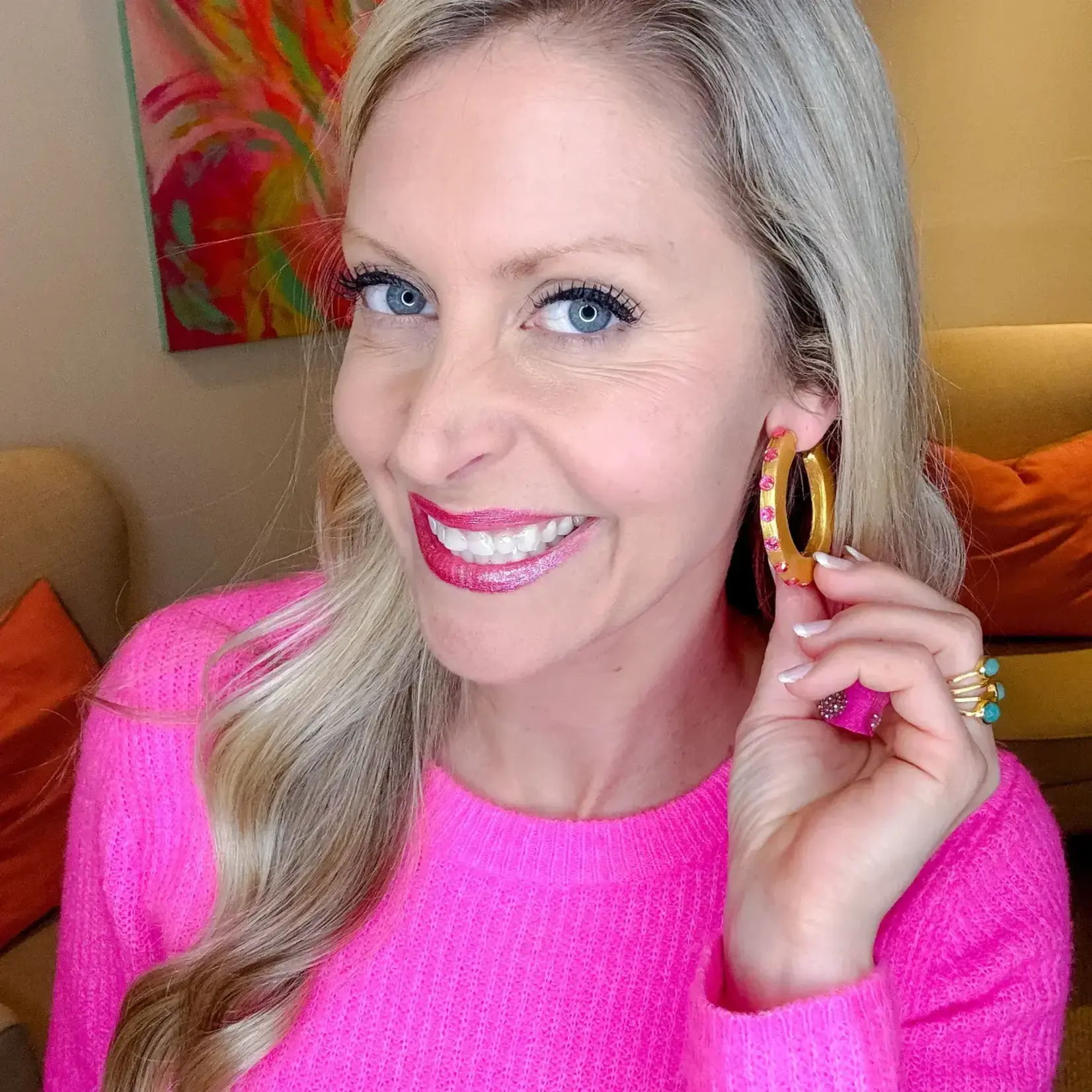Hidden Truth Jewelry Pink Studded Hoops