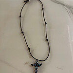 Coastal Courture Peacock Pearl Cross on Brown Knotted Leather/ Coconut Button