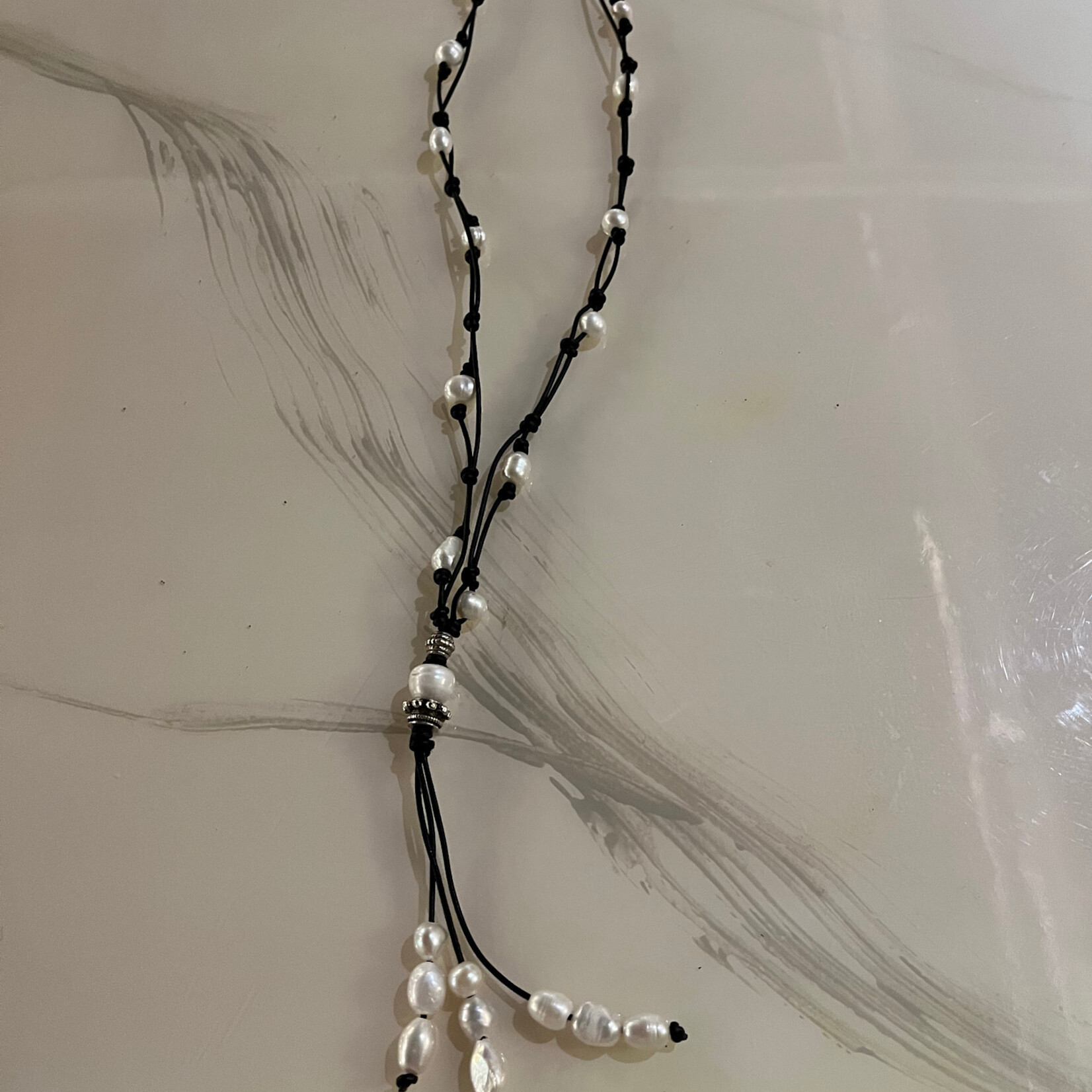 Coastal Courture FW Tassel Necklace- Black Leather- Silver Accents