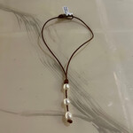 Coastal Courture Trio of FW Pearl w Sunflower Button - Lariat