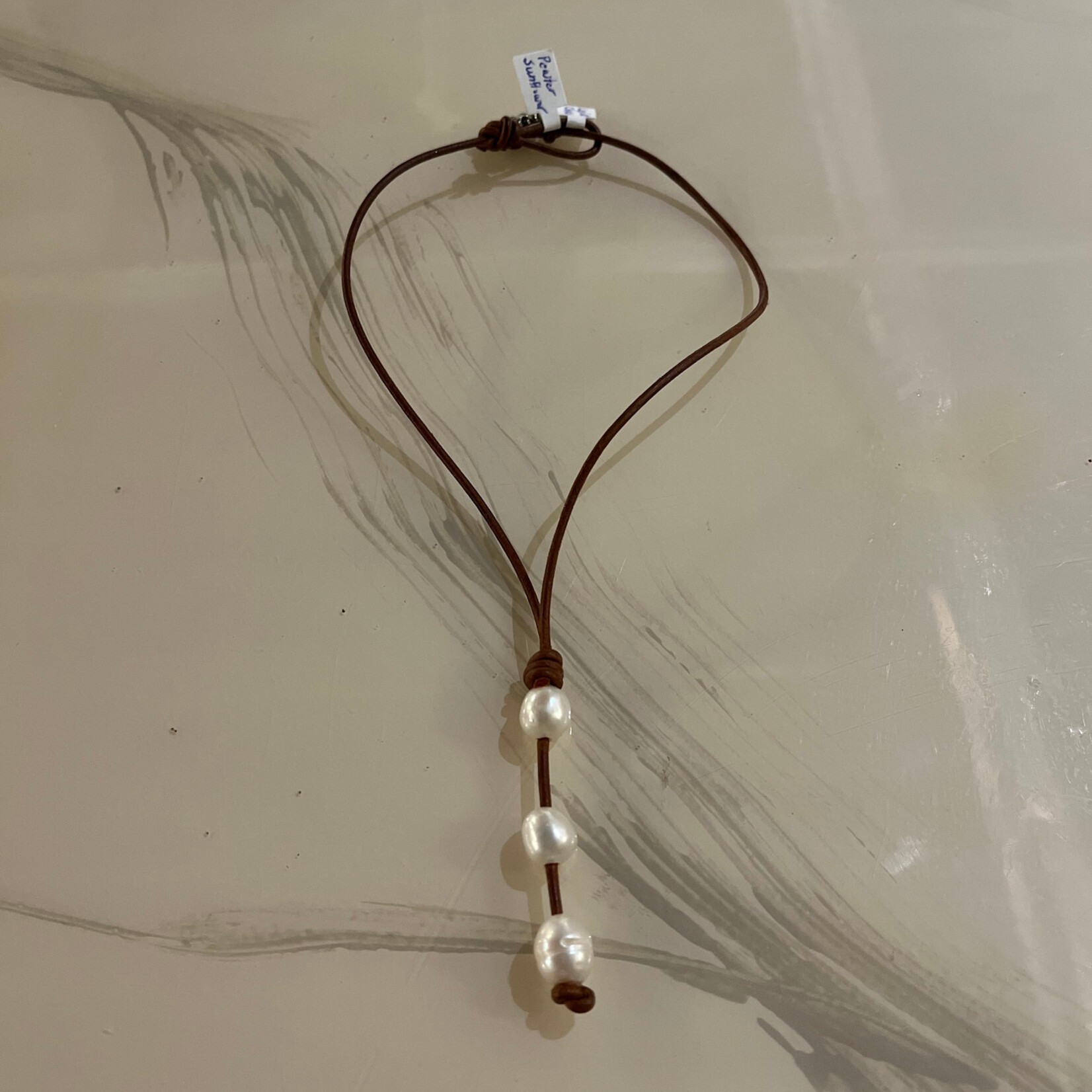Coastal Courture Trio of FW Pearl w Sunflower Button - Lariat