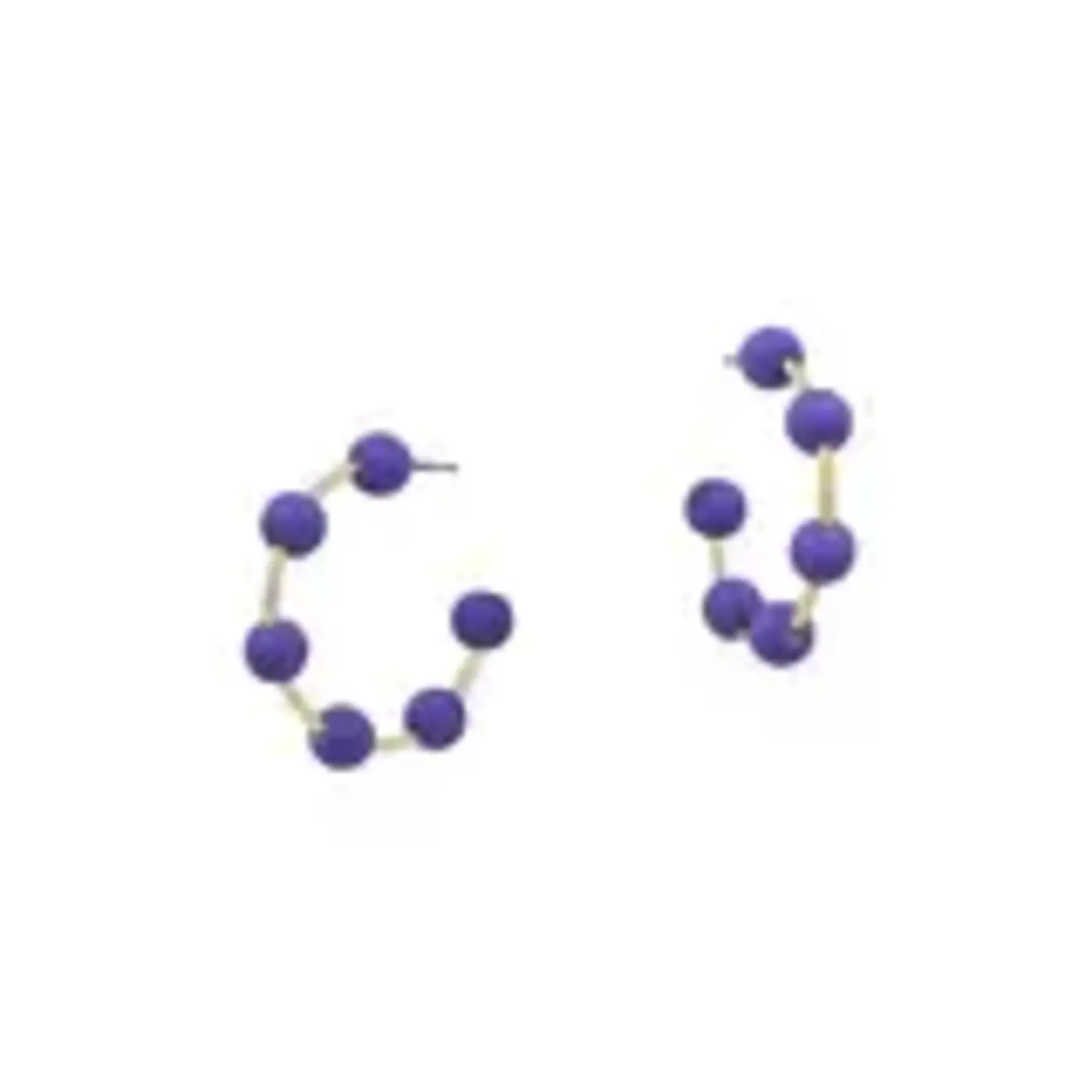 Gold Hoop w/ Purple Color Coated Metal Beaded Accents 1" Earrings