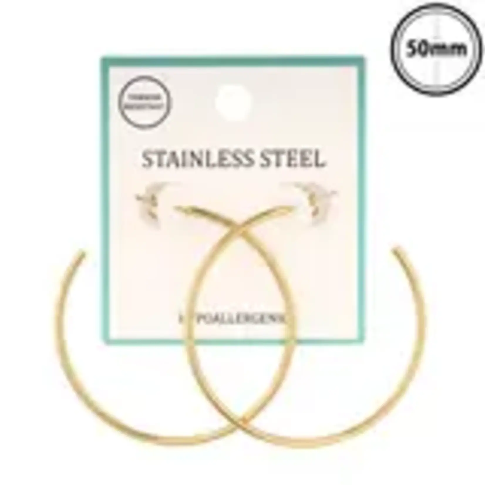 Stainless Steel Waterproof 1.5" Thin Hoop Earrings