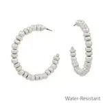 Silver Flat Beaded 2" Hoop Earrings - Water Resistant