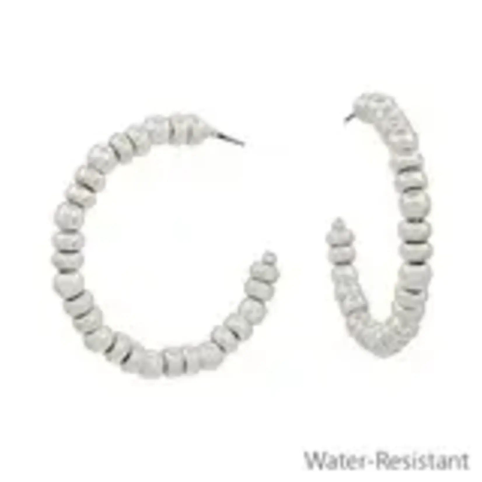 Silver Flat Beaded 2" Hoop Earrings - Water Resistant