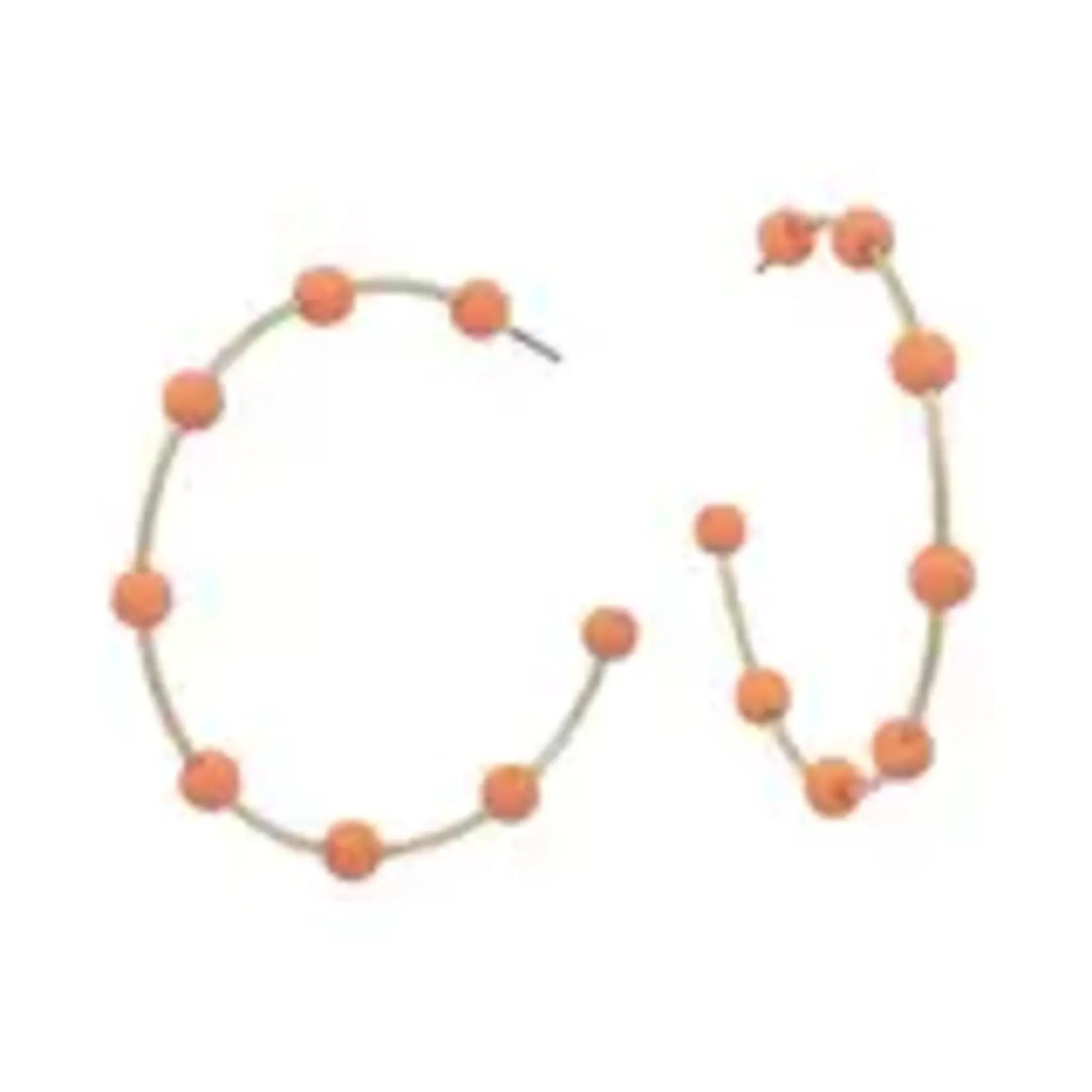 Gold Hoop w Orange Color Coated Metal Beaded Accents 2"