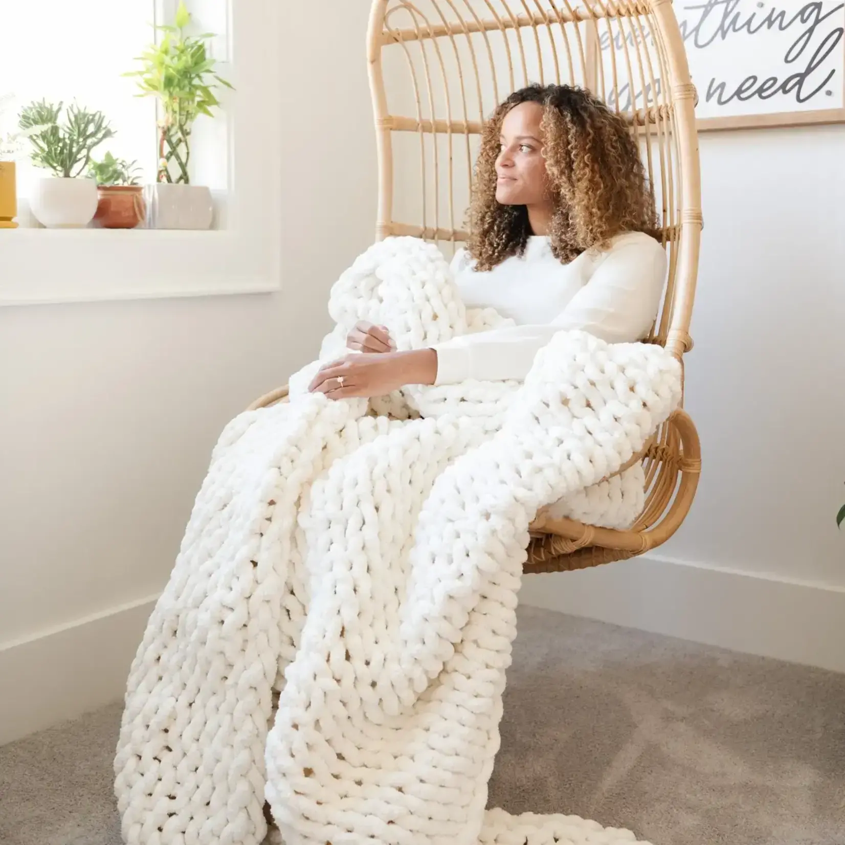 Saranoni Chunky Knit Large Throw Blanket - Coconut Milk