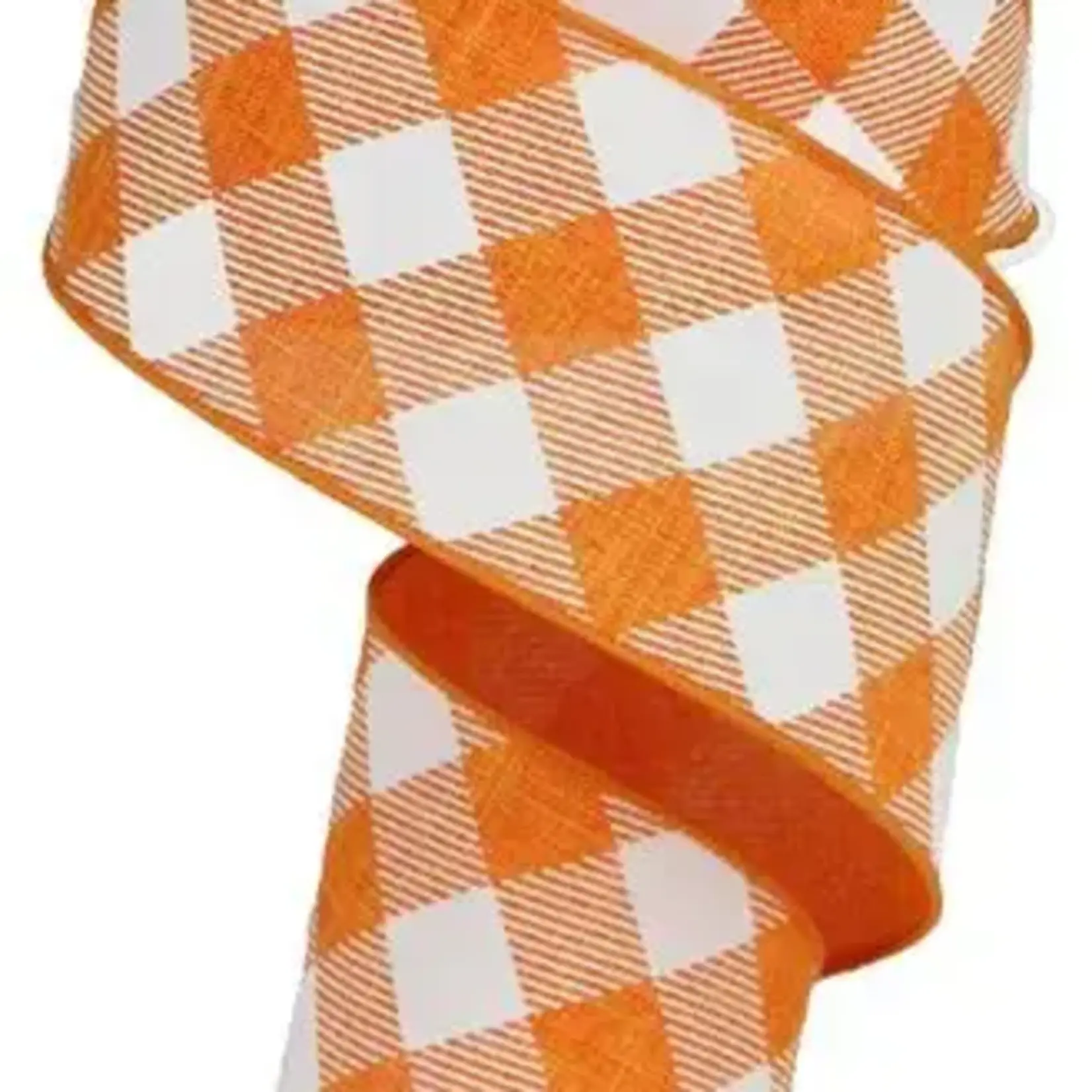 Orange Diagonal Check Wired Ribbon 2.5" x 10 Yd.