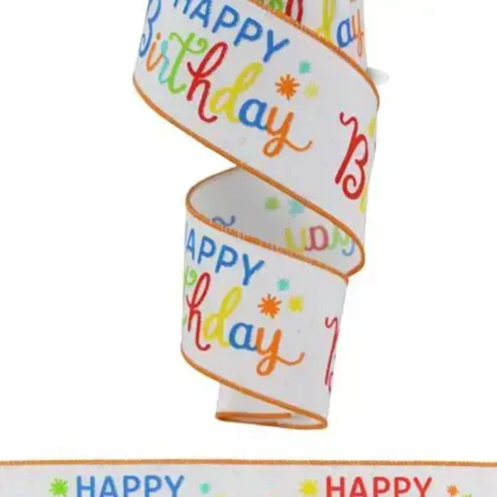Happy Birthday Wired  Ribbon 2.5" x 10 Yd.