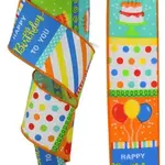Happy Block Birthday Wired Ribbon 2.5" x 10 yd.
