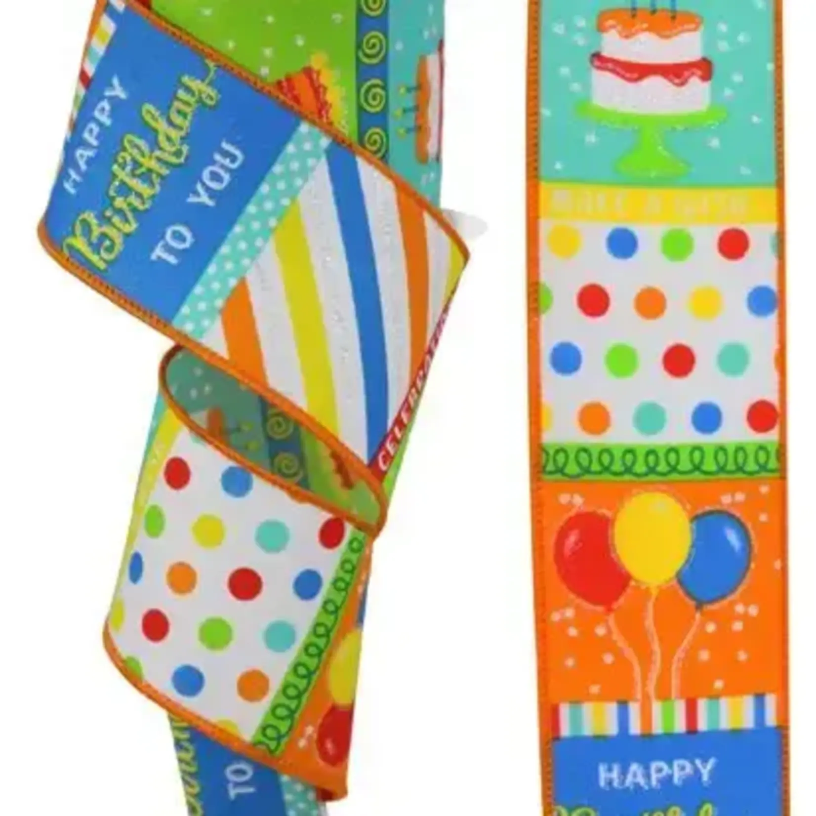 Happy Block Birthday Wired Ribbon 2.5" x 10 yd.