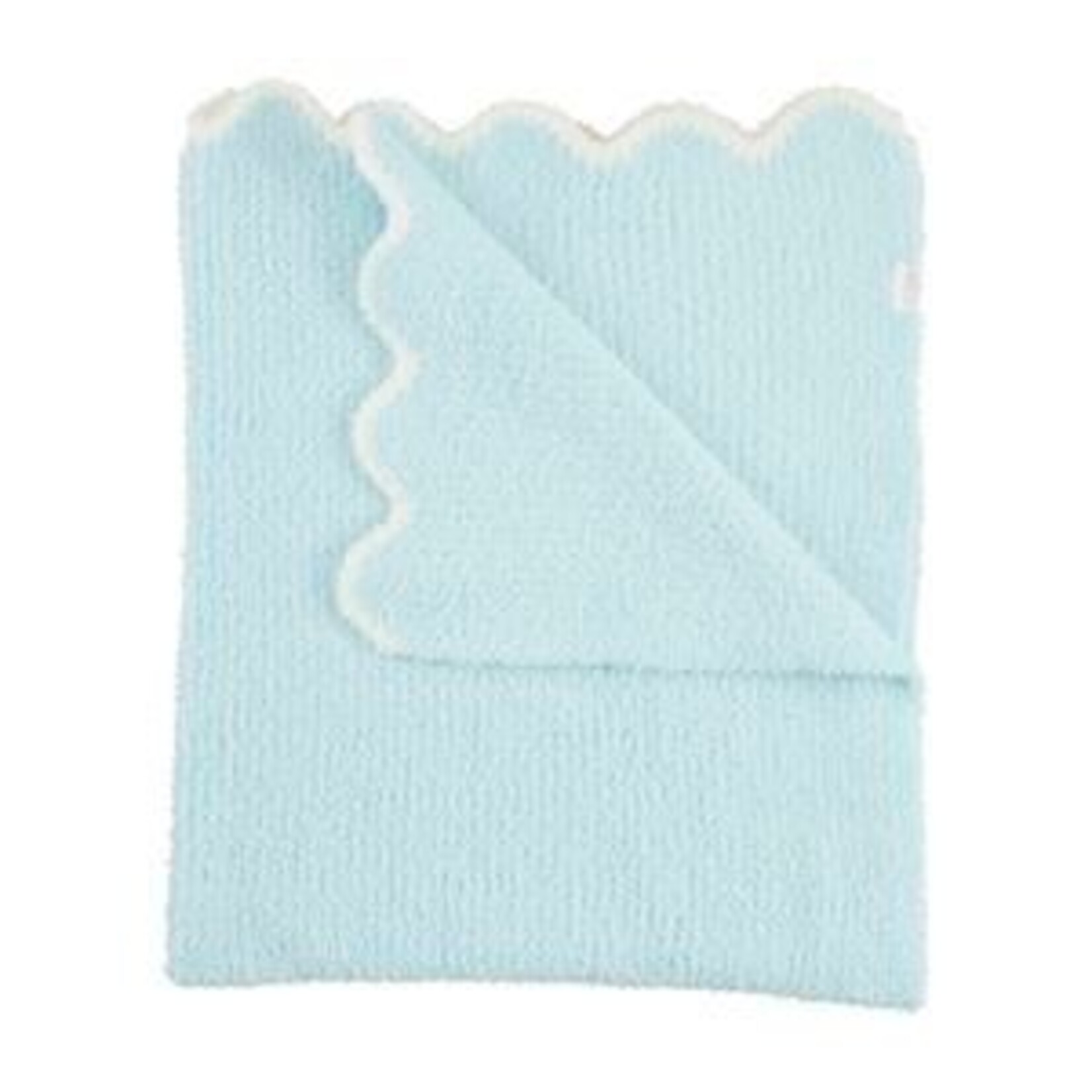 Mud Pie Scallop Chenille Blanket - Blue w White Edge