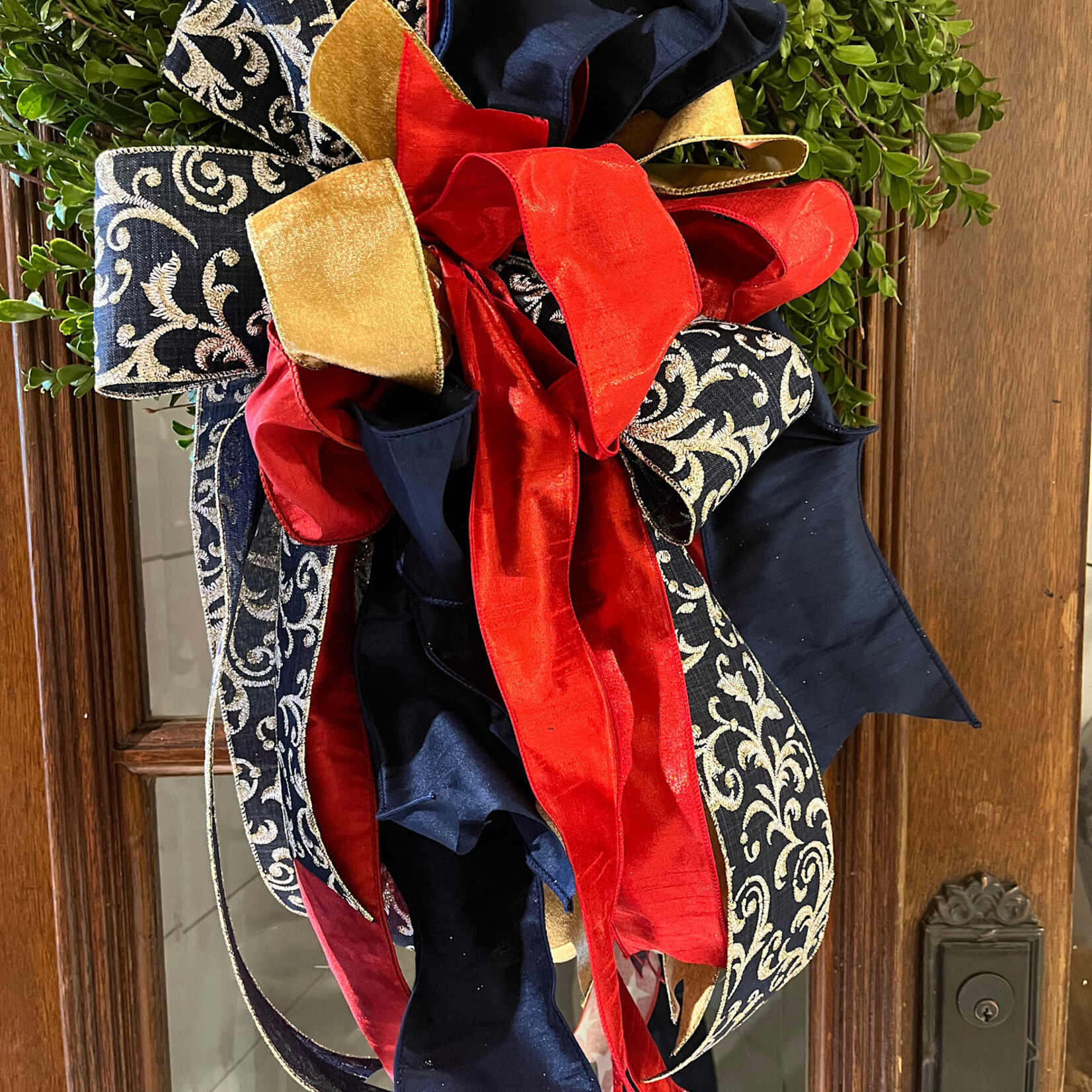 Reliant Ribbon Patriotic Bow with Blue Glitter Ribbon