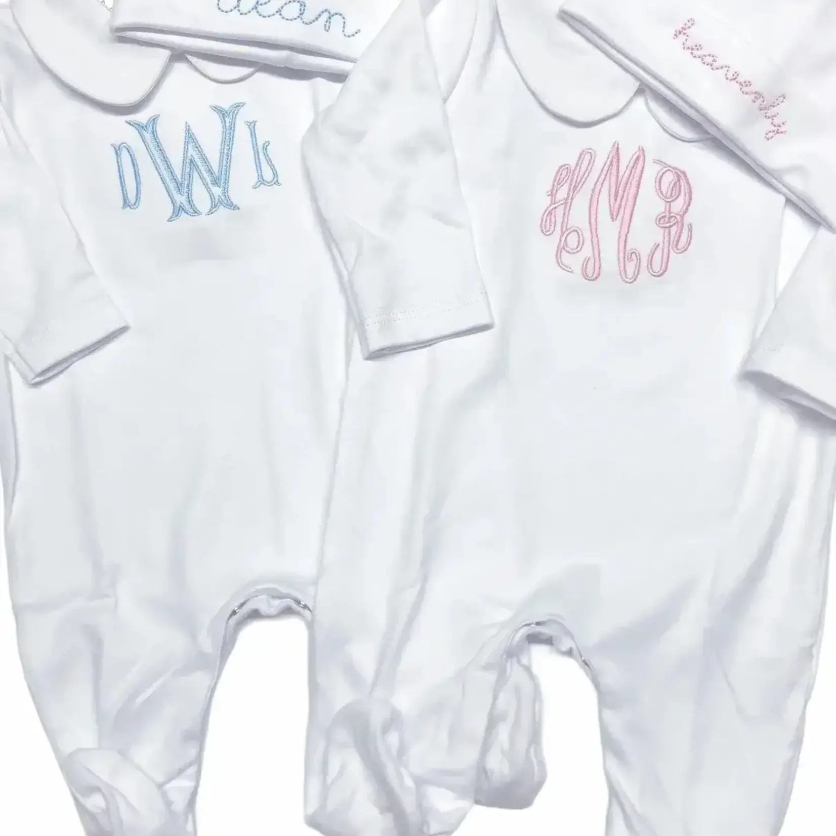 SK Blanks White Collared Footie and Hat Newborn