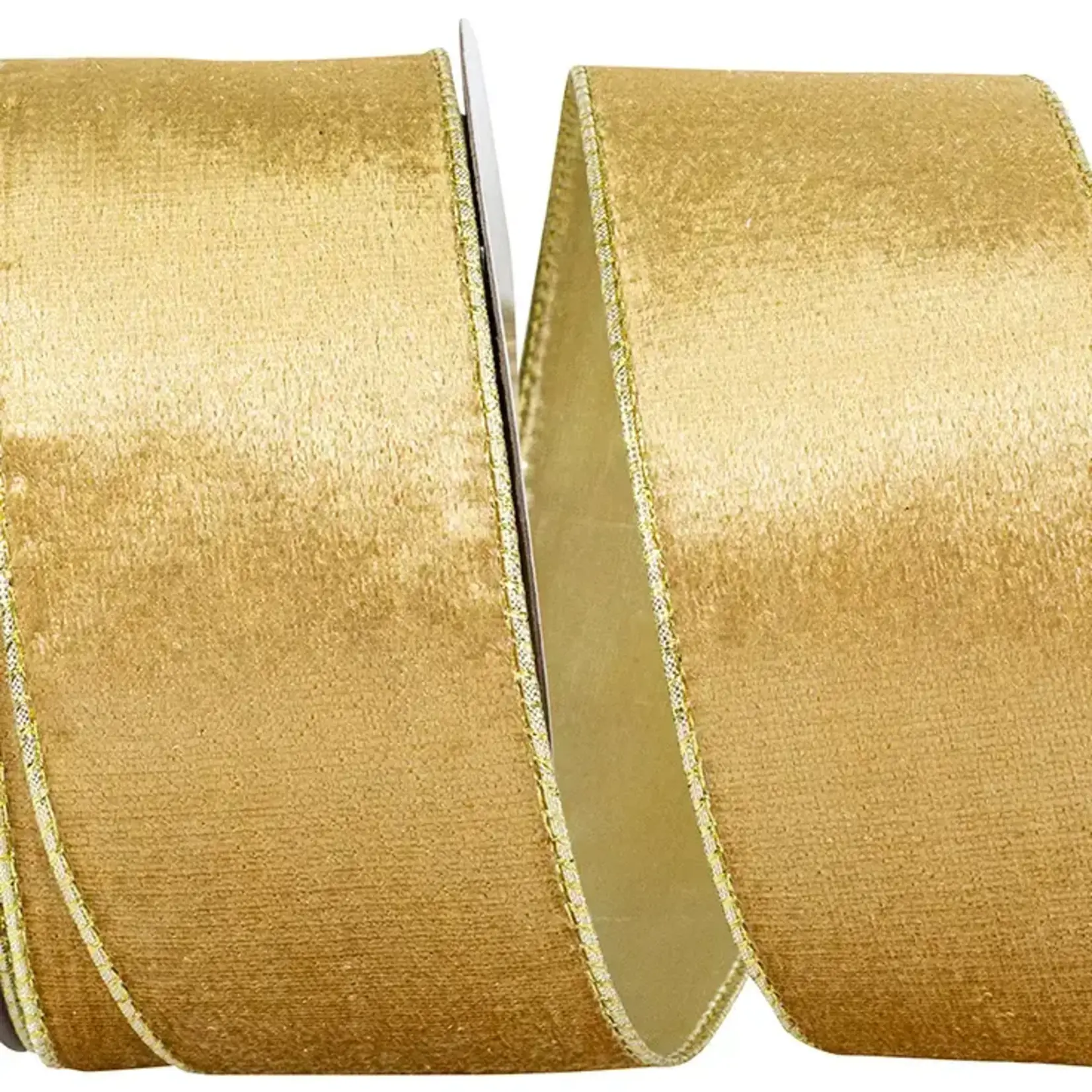 Reliant Ribbon Velvet Lux Gold Metallic Backed Wired Edge 2.5" x 10 yd.