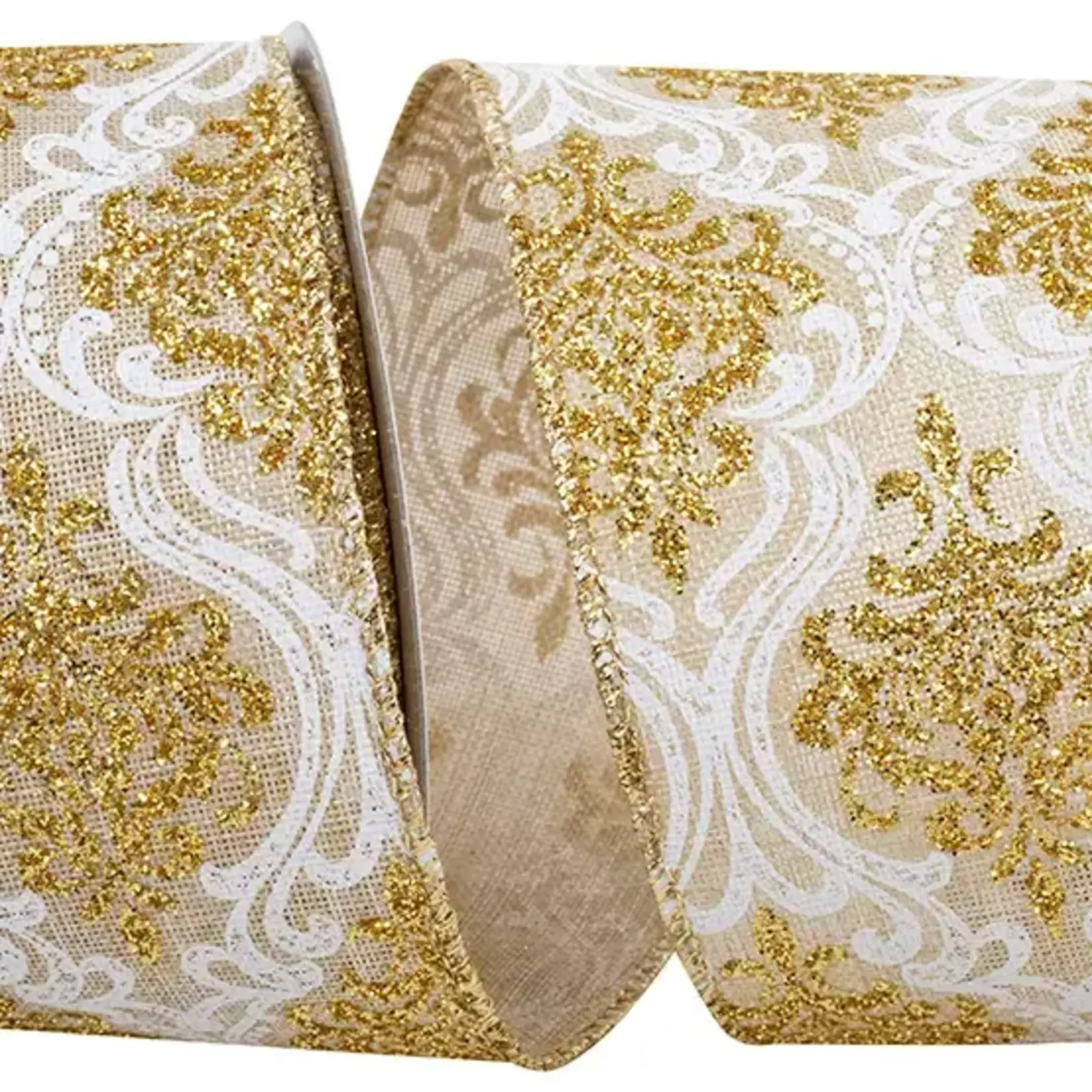 Relliant Rebbion Feligree Regal Glitter Linen Wired Edge, Gold 2.5"x10YDs.