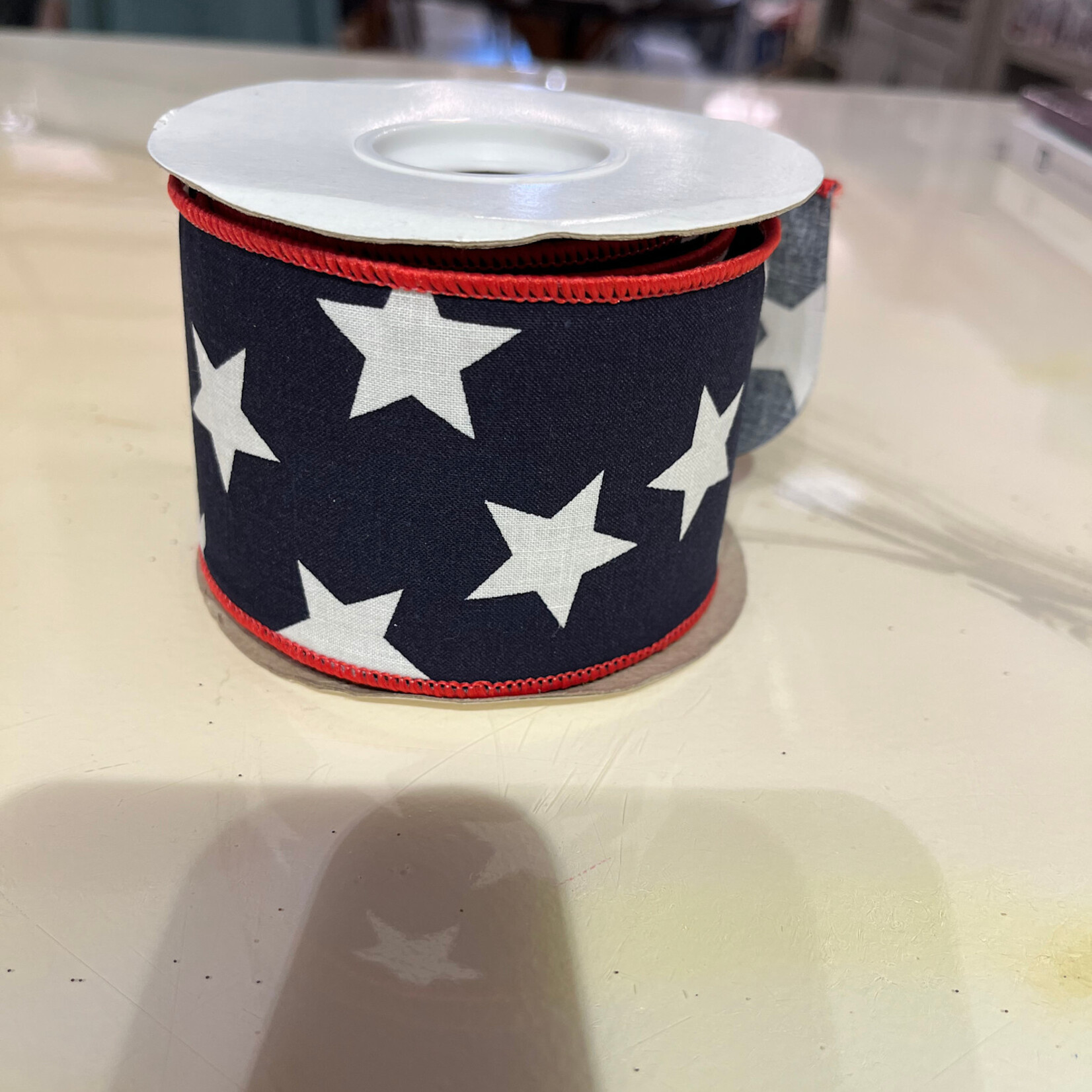 Reliant Ribbon Large Stars Wired Edge, Navy/Red 2.5" x 10 yd.