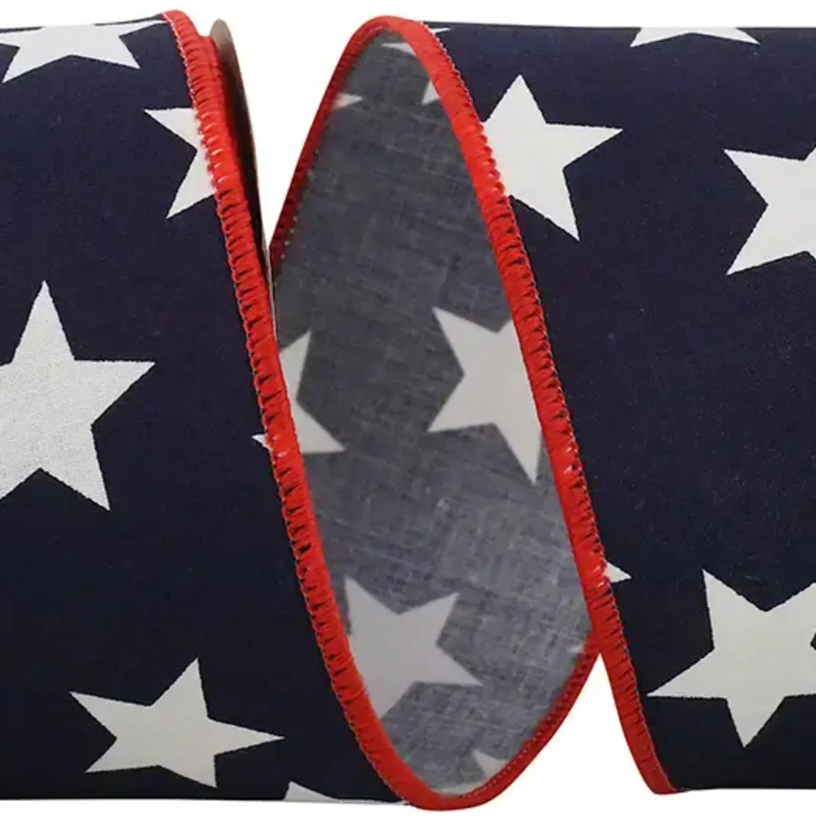 Reliant Ribbon Large Stars Wired Edge, Navy/Red 2.5" x 10 yd.