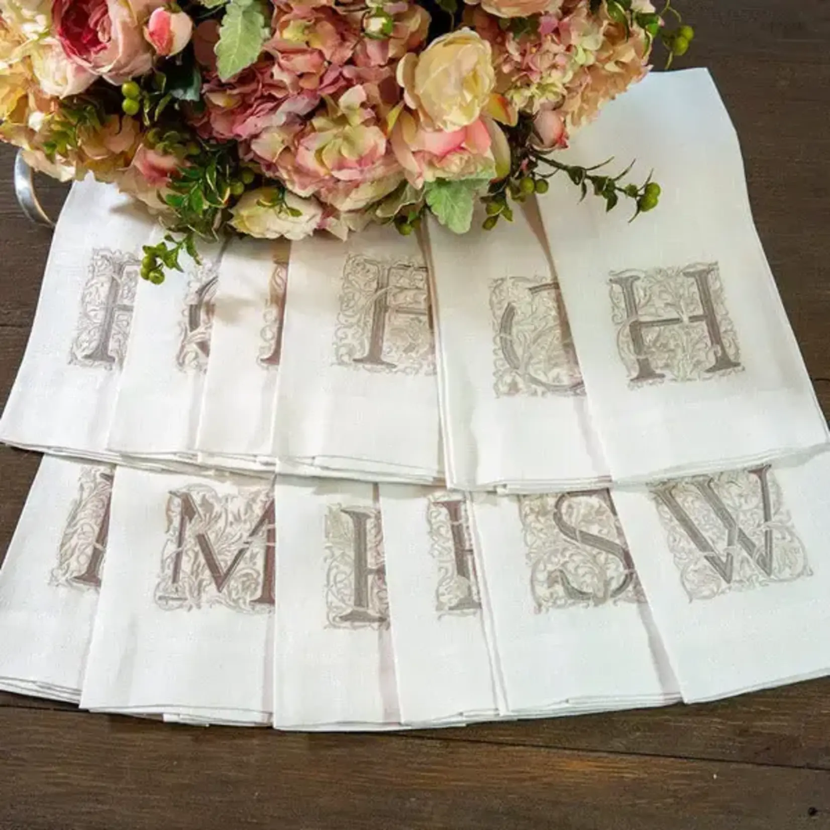 Crown Linen Designs Monogram Linen White Taupe/Gold Towel M