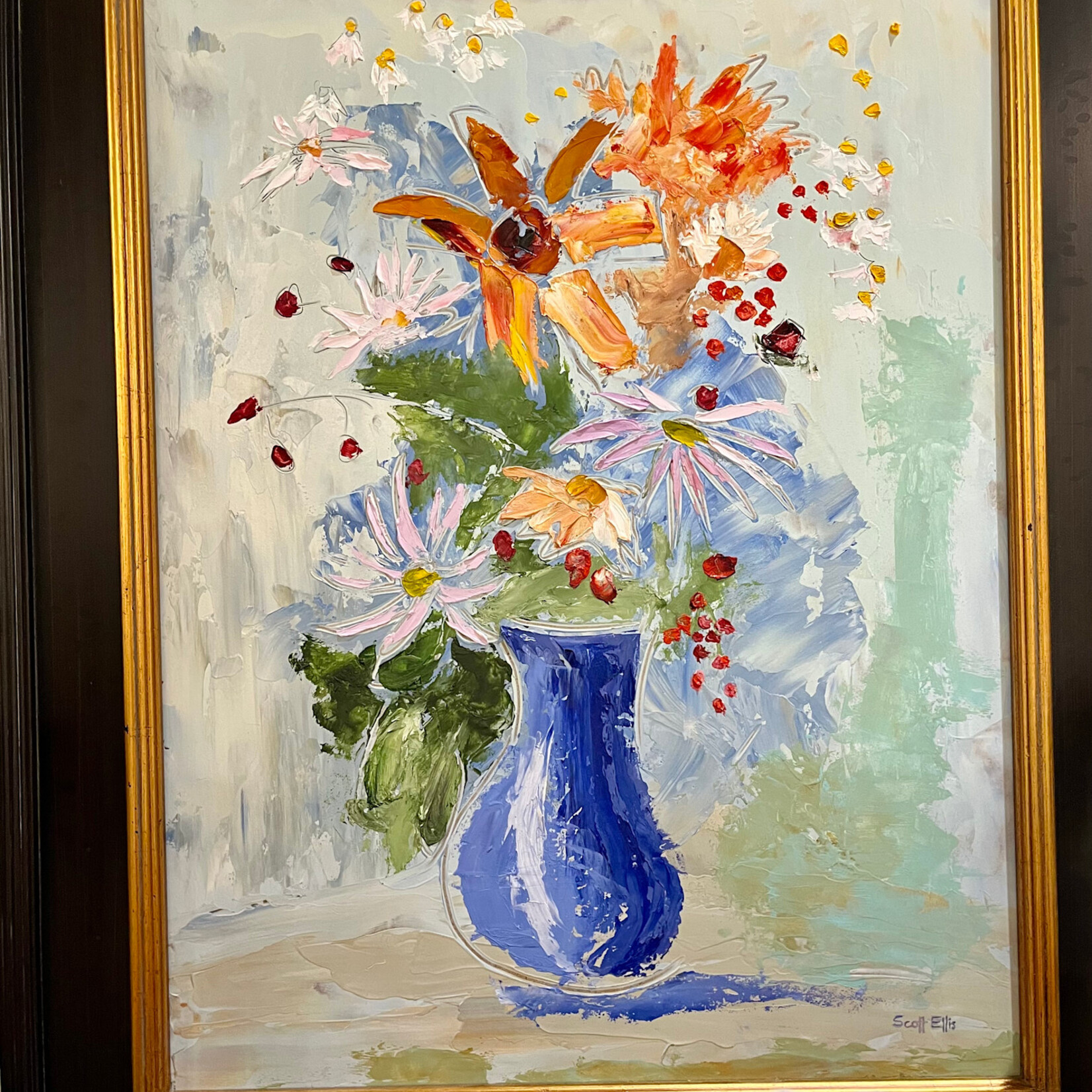 Scott Ellis 18" x 24" Orange Floral in Blue Vase